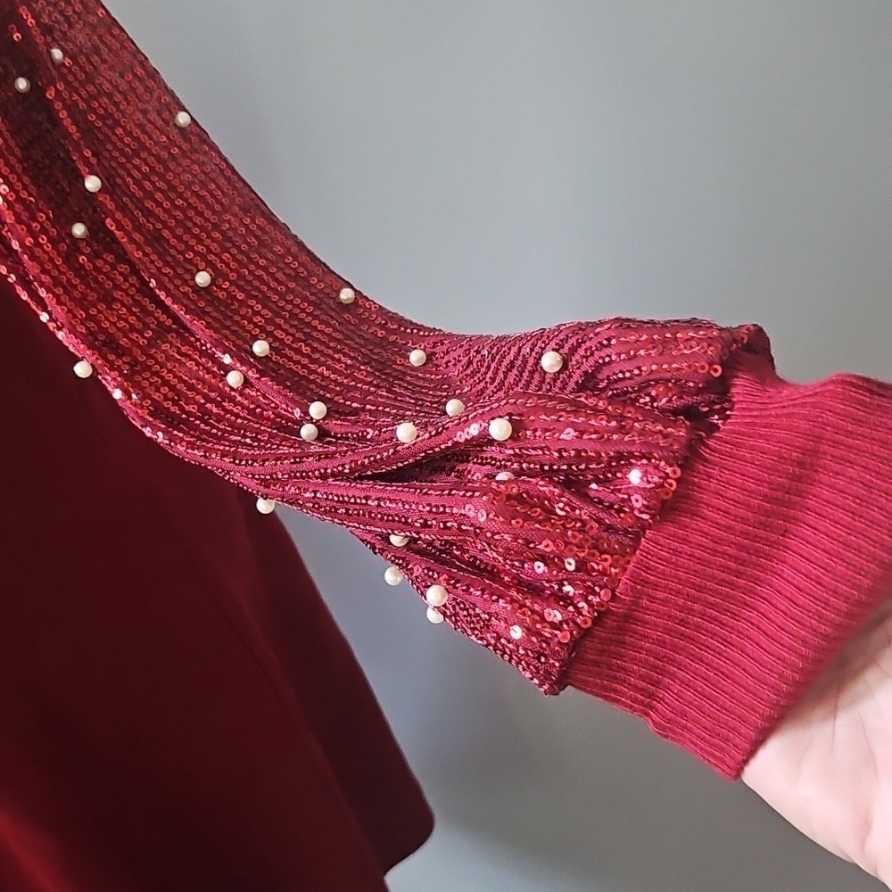 Cato Maroon Sweater Dress with Sequin and Pearl Long Sleeves NWOT - Picture 8 of 15